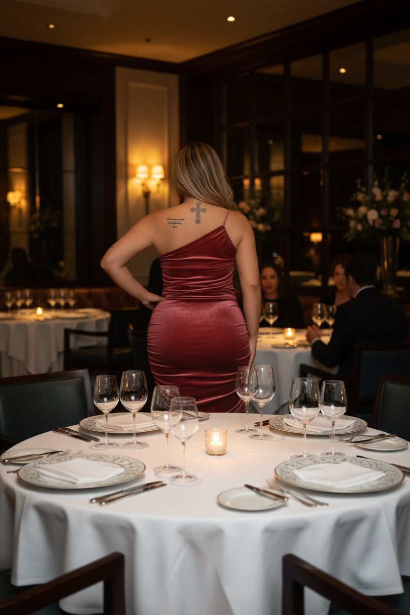 Plus Size Figure-Fit One Shoulder Velvet Dress