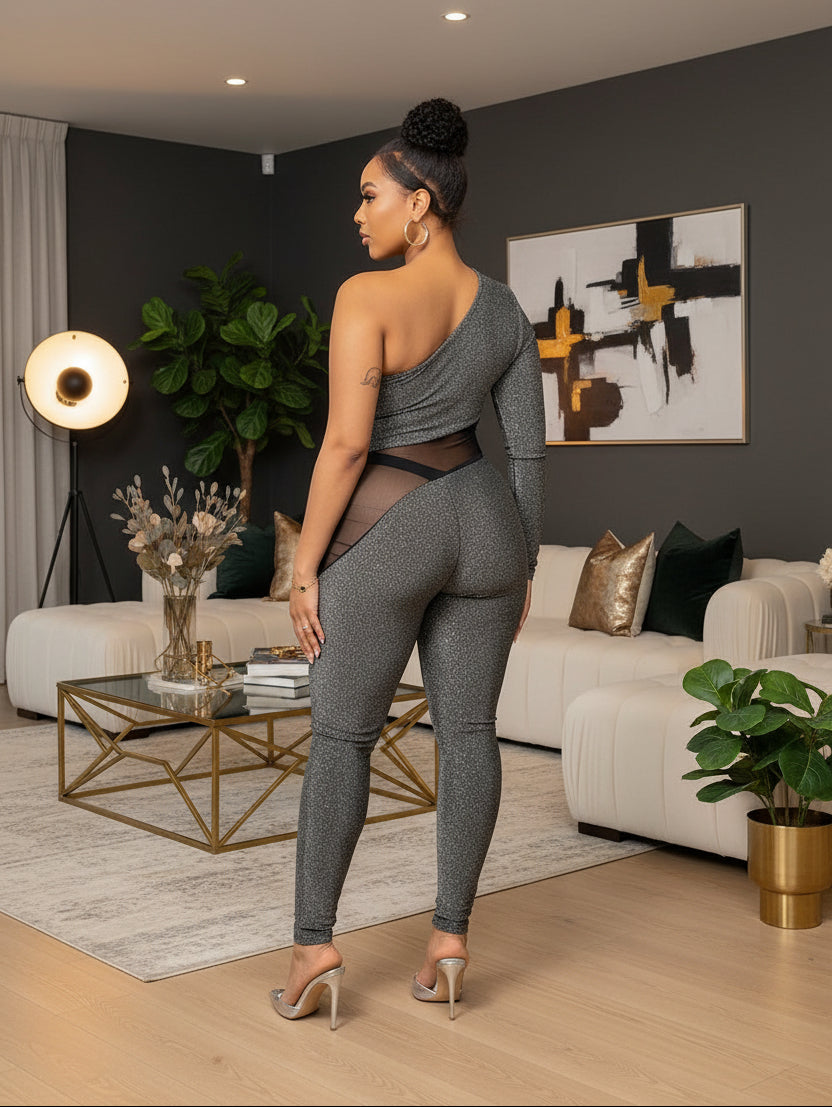One Shoulder Lurex Jumpsuit