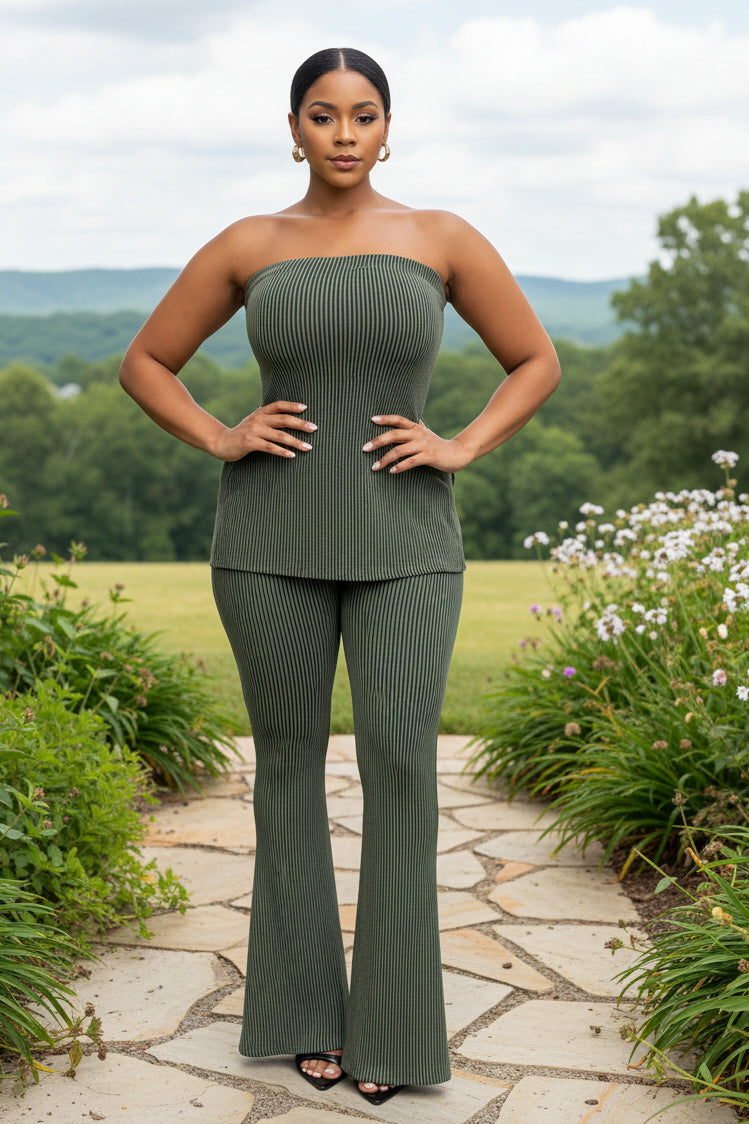 Trendy Plus Size Ribbed Two-Piece Outfit