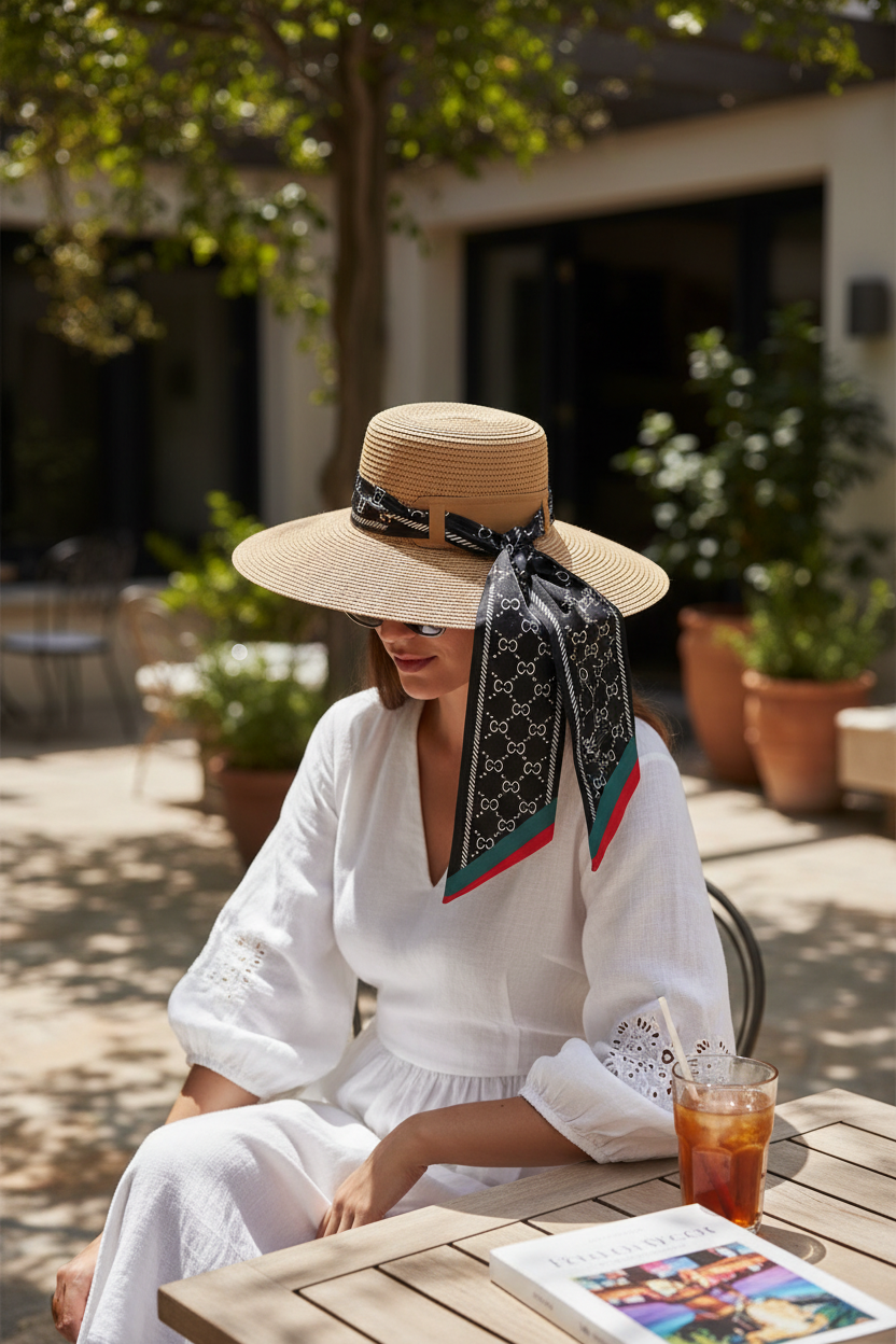 Fashion Hat w/ Black Scarf