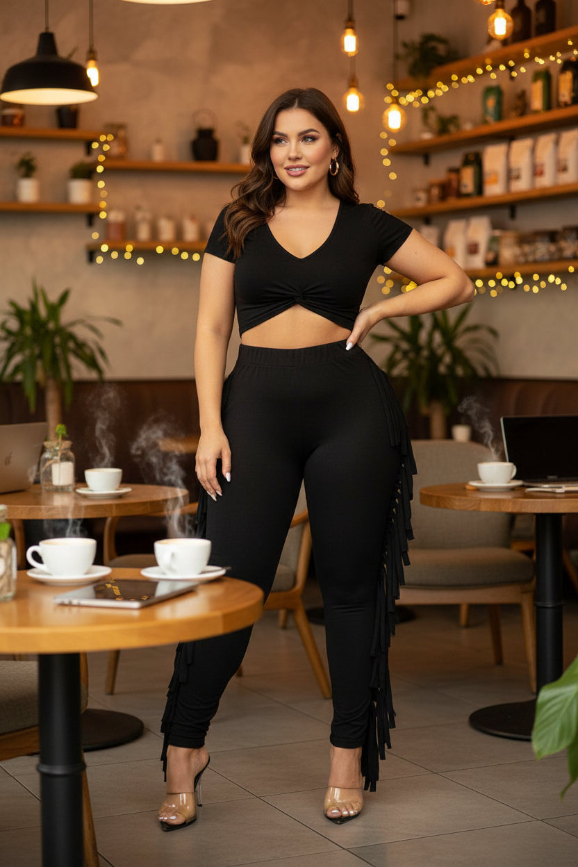Chic Fringe Accent Fitted Pants
