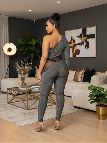 One Shoulder Lurex Jumpsuit