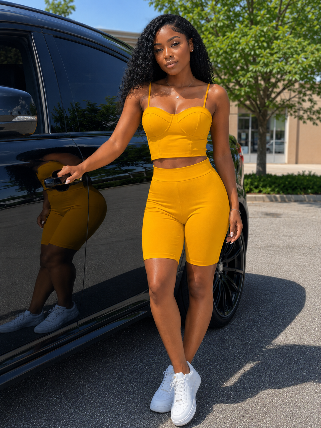 Golden Glow Two-Piece Biker Short Set