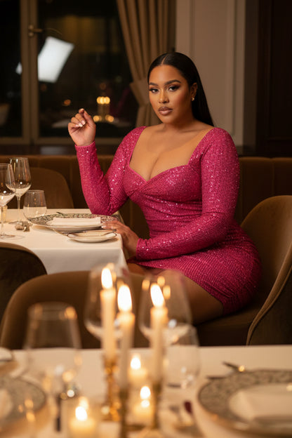 Shimmer Crossover Front Bodycon Dress