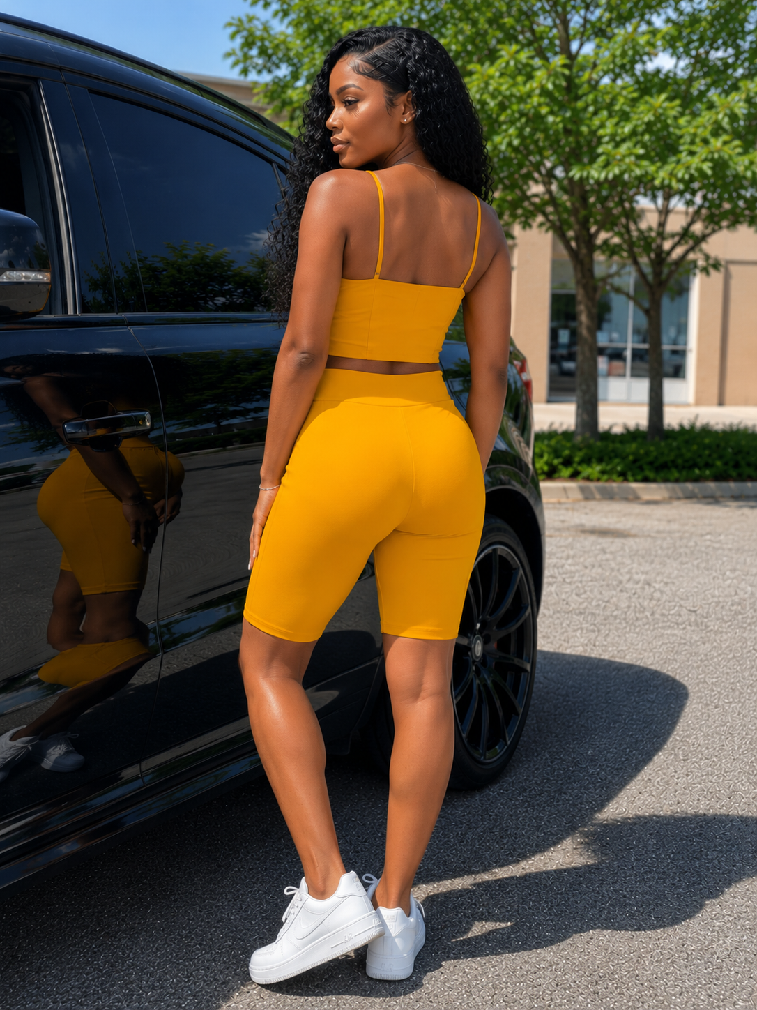 Golden Glow Two-Piece Biker Short Set