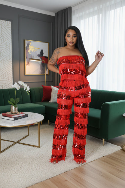 Fringe Sequins Top & Pants Set