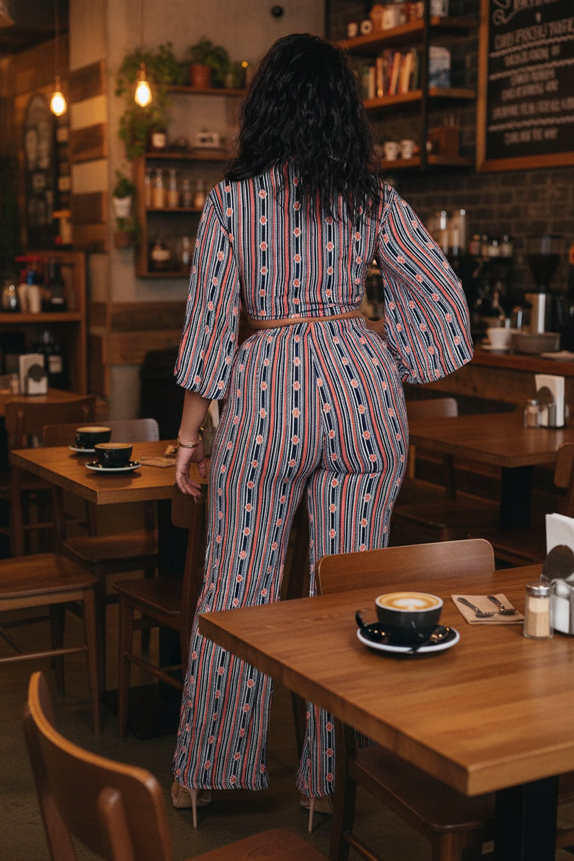 Cross Front Crop Top & Wide Leg Pants Set