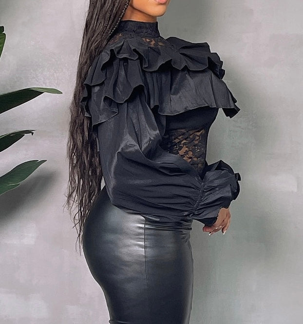 Elegant Lace Ruffle Blouse