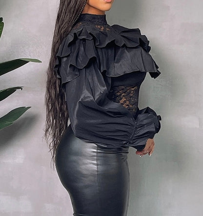 Elegant Lace Ruffle Blouse
