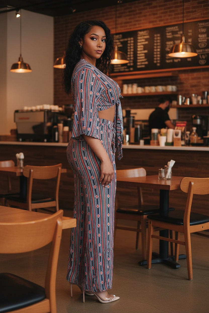 Cross Front Crop Top & Wide Leg Pants Set