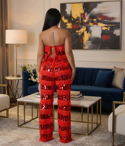 Fringe Sequins Top & Pants Set