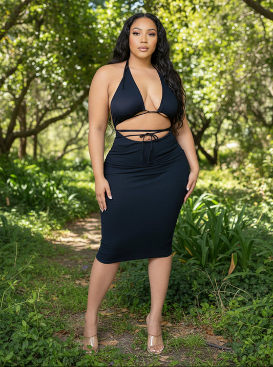 Open Front Tie Up Fitted Dress