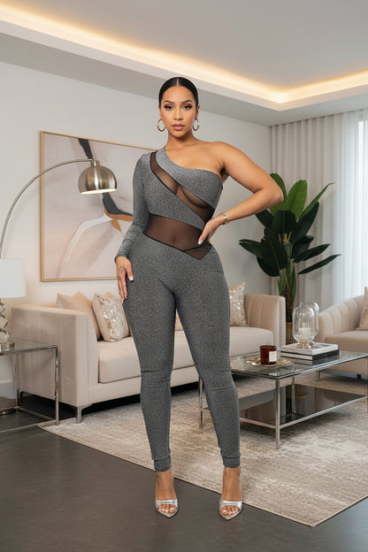 One Shoulder Lurex Jumpsuit