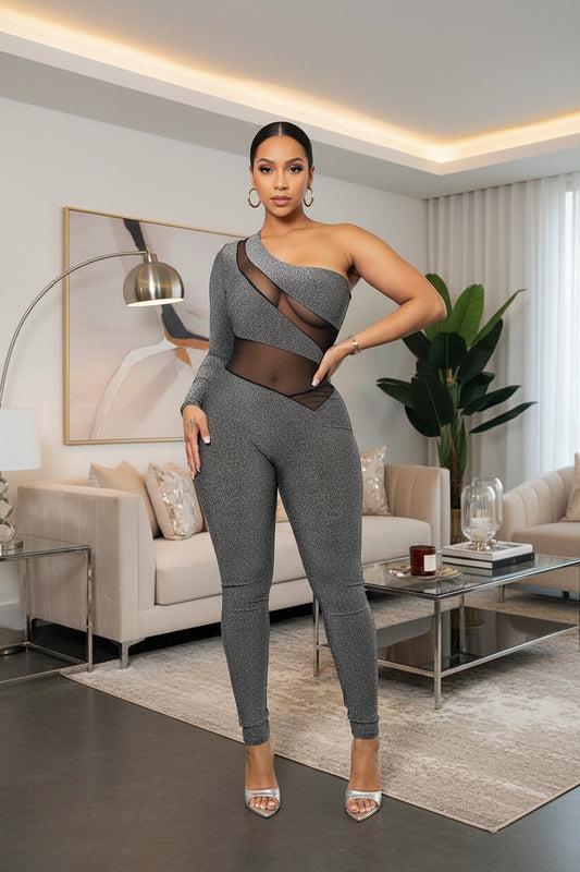 One Shoulder Lurex Jumpsuit