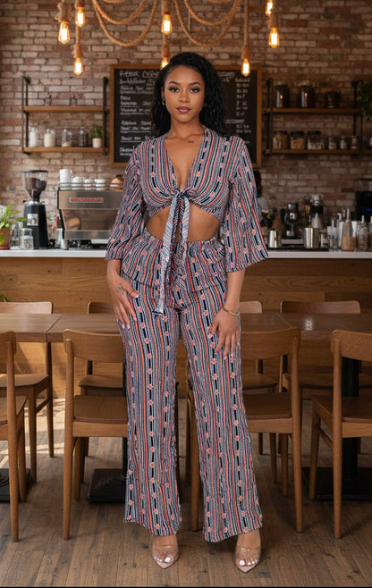 Cross Front Crop Top & Wide Leg Pants Set