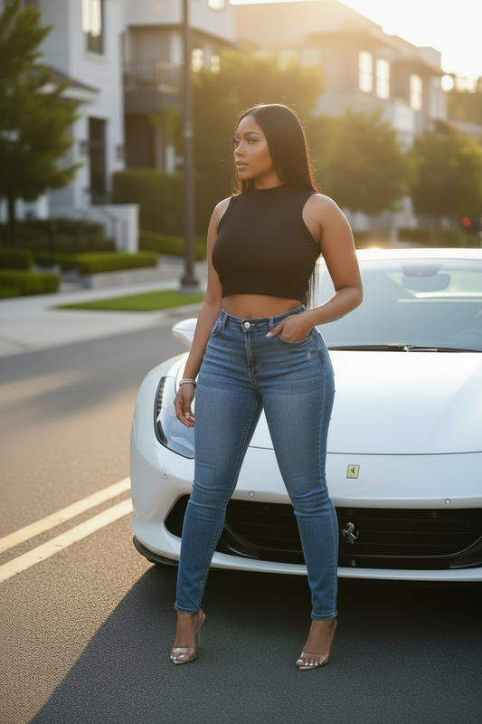 Ribbed Stretch Mock Neck Crop Top