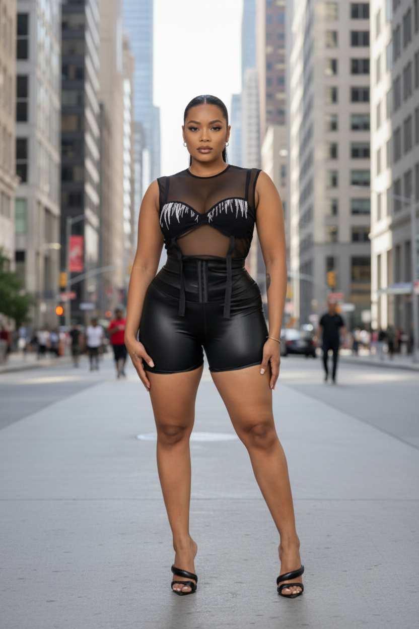 Corset Waist High-Rise Faux Leather Shorts