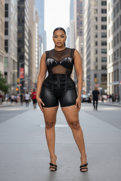 Corset Waist High-Rise Faux Leather Shorts