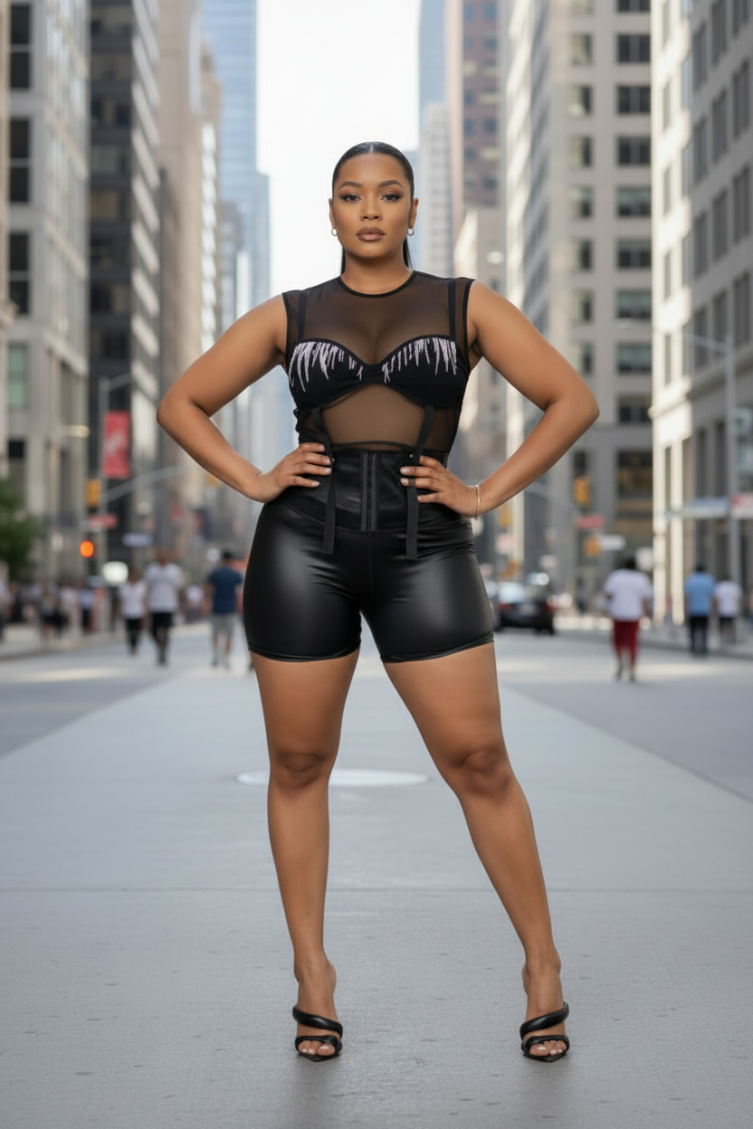 Corset Waist High-Rise Faux Leather Shorts