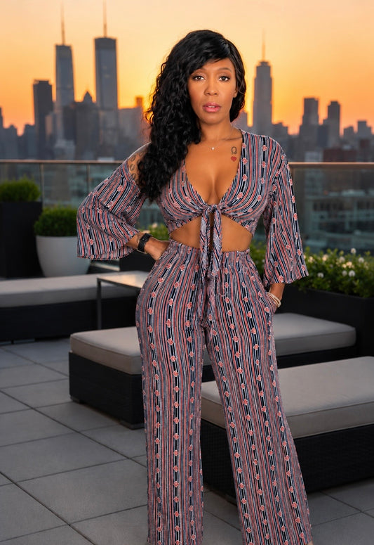 Cross Front Crop Top & Wide Leg Pants Set