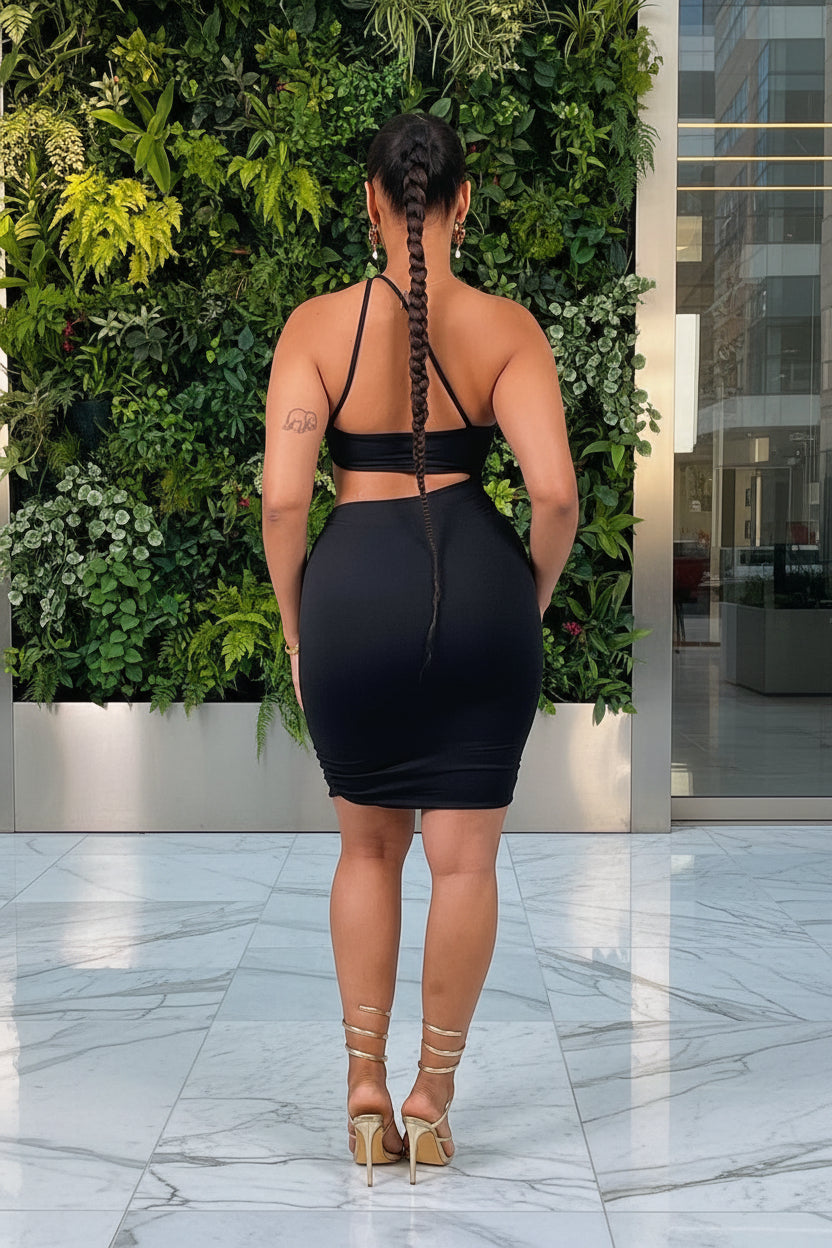 One Shoulder Cutout Ruched Dress
