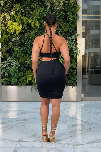 One Shoulder Cutout Ruched Dress