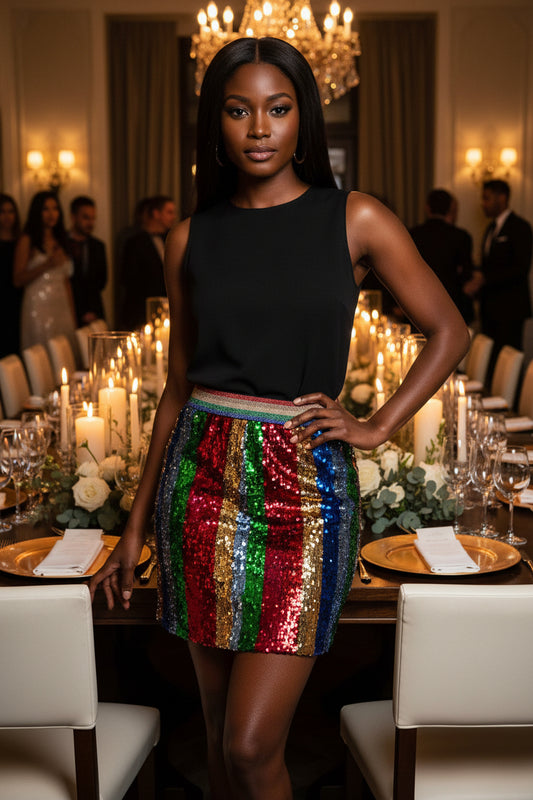 Rainbow Glitter Bodycon Mini Skirt