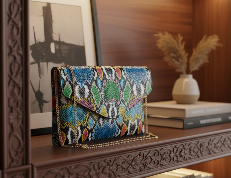 Faux Snake Envelope Clutch – Multicolor Crossbody Bag