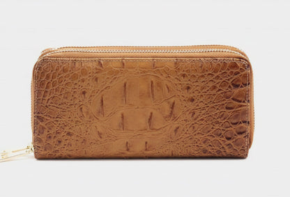 Faux Leather Croc Wallet Wristlet – Dual Zipper